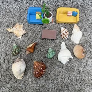 Miniature Dollhouse Furniture & Real Seashells Lot Sofa Chair Table Plant Decor